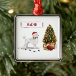 White Poodle Funny Christmas Dog mit Baum Ornament Aus Metall