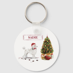 White Poodle Funny Christmas Dog mit Baum Schlüsselanhänger