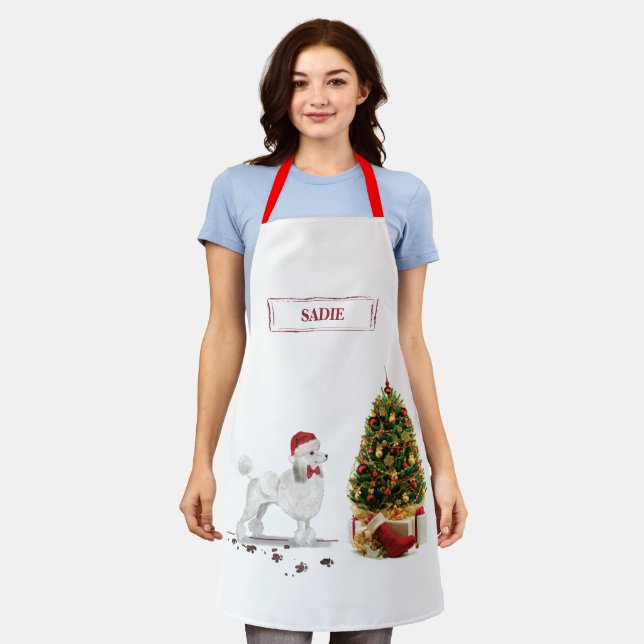 White Poodle Funny Christmas Dog mit Baum Schürze (Getragen)