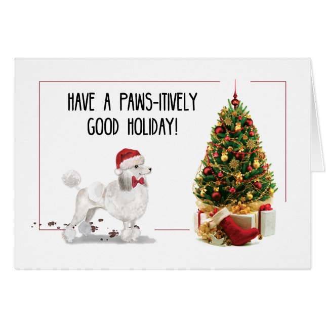 White Poodle Funny Christmas Dog with Tree (Vorderseite (Horizontal))