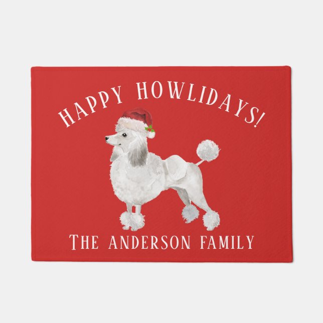 White Poodle Happy Howlidays Weihnachten Fußmatte (Vorderseite)