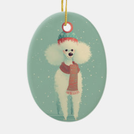 White Poodle Holiday Keepsake Keramik Ornament