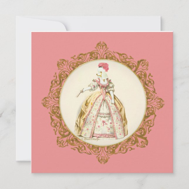 White Poodle Marie Antoinette Einladung (Vorderseite)