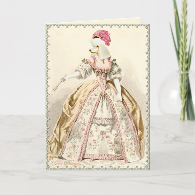 White Poodle Marie Antoinette Französischer Mode Karte (Vorderseite)