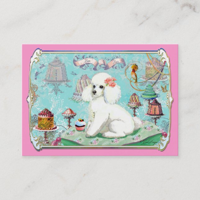 White Poodle Party Leckereien und Cupcake Visitenkarte (Vorderseite)