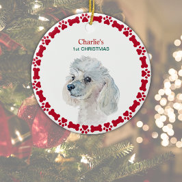White Poodle Personalisiert Watercolor Weihnachten Keramik Ornament