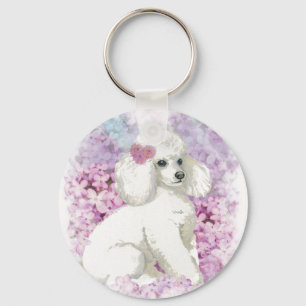 White Poodle Puppy Lilacs Art Design Schlüsselanhänger