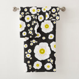 White Poppies Bath Towel Set