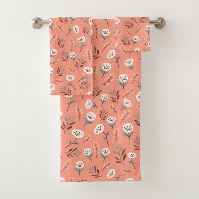 White Poppies on Rich Red Canvas Badhandtuch Set (Insitu)