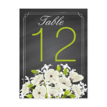 White Poppies und Chalkboard Wedding Table Card