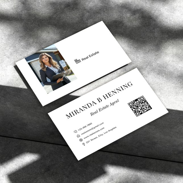 White Professional Real Estate Agent Photo QR Code Visitenkarte (Von Creator hochgeladen)