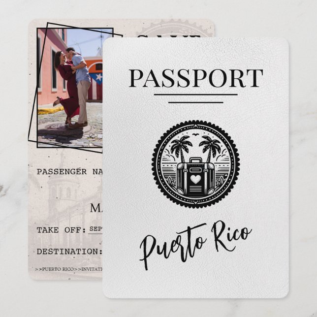 White Puerto Rico Passport Save The Date (Vorne/Hinten)