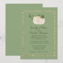 White Pumkin Green Wedding Einladung