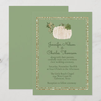 White Pumkin Green Wedding Einladung