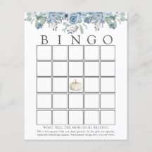 White Pumpkin and Blue Floral Baby Bingo Game Card
