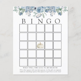 White Pumpkin and Blue Floral Baby Bingo Game Card