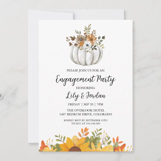 White Pumpkin and Greenerity Fall Engagement Party Einladung (Vorderseite)