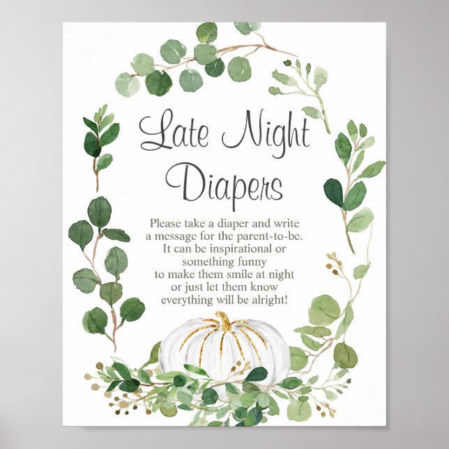 White Pumpkin Baby Dusche nächtliche Windeln Zeich Poster (Vorne)