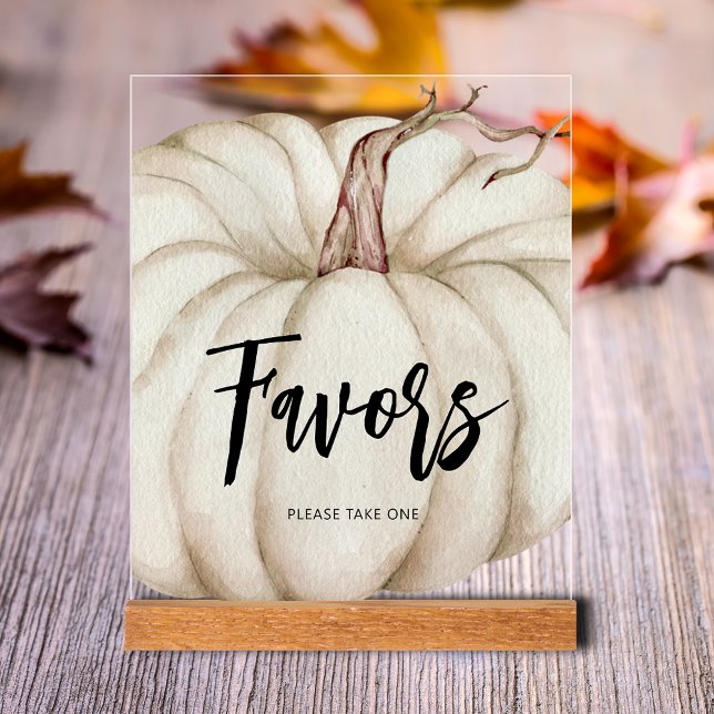 White Pumpkin Baby Duwer Favorits Acrylschild (White Pumpkin Baby Shower Favors Clear Acrylic Tabletop Sign)
