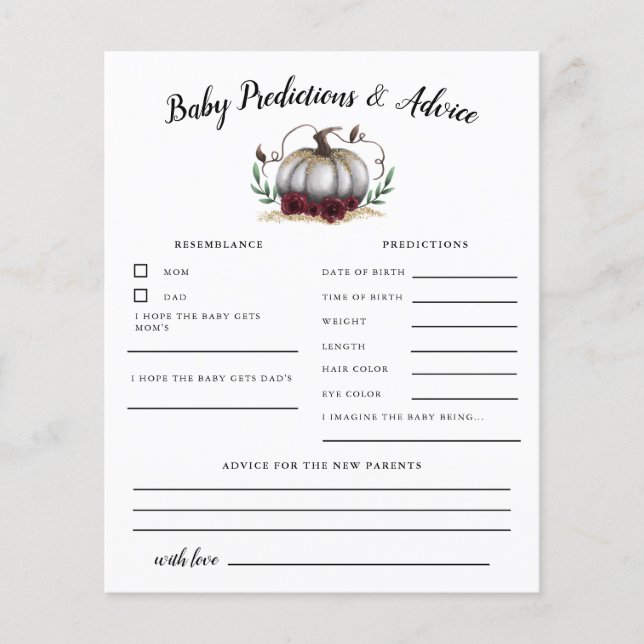 White Pumpkin Baby Predictions & Advice Card (Vorderseite)
