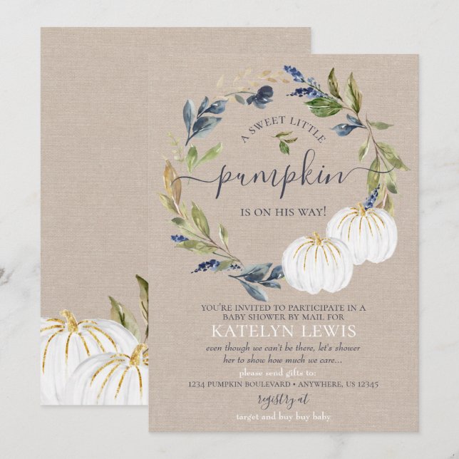 White Pumpkin Baby Shower by Mail Einladung (Vorne/Hinten)