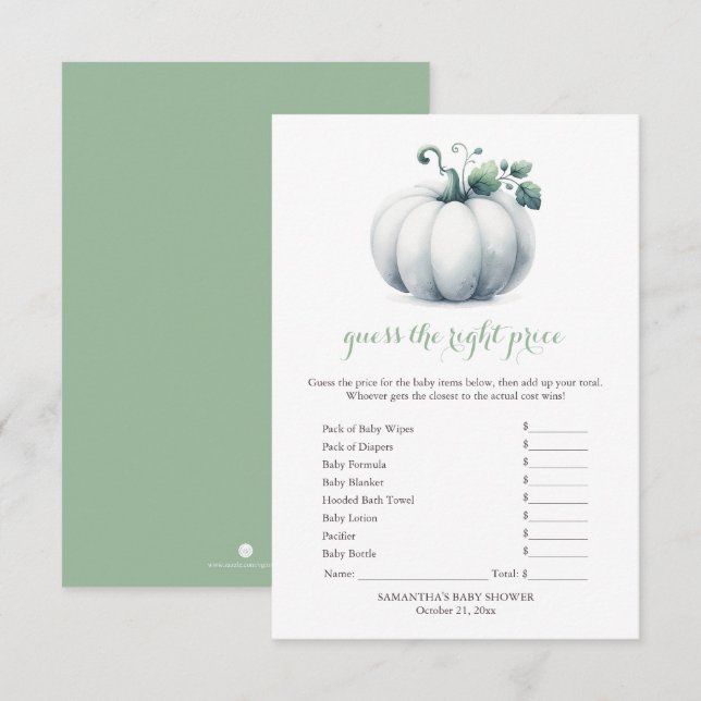 White Pumpkin Baby Showspiel - Preisvergleich Einladung (Vorne/Hinten)