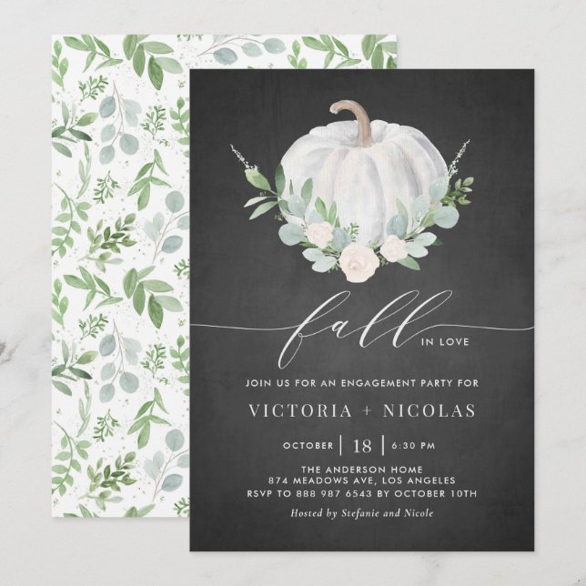 White Pumpkin Chalkboard Fall Engagement Party Einladung (Vorne/Hinten)