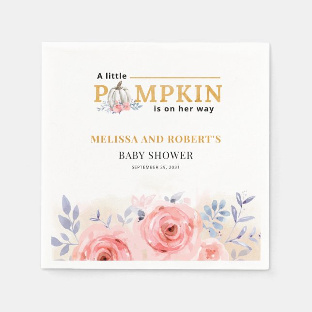 White Pumpkin Couples Baby Dusche Floral Lilac Serviette (Vorderseite)