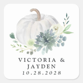White Pumpkin Elegant Succulent Fall Chic Wedding Quadratischer Aufkleber