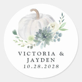 White Pumpkin Elegant Succulent Fall Chic Wedding Runder Aufkleber