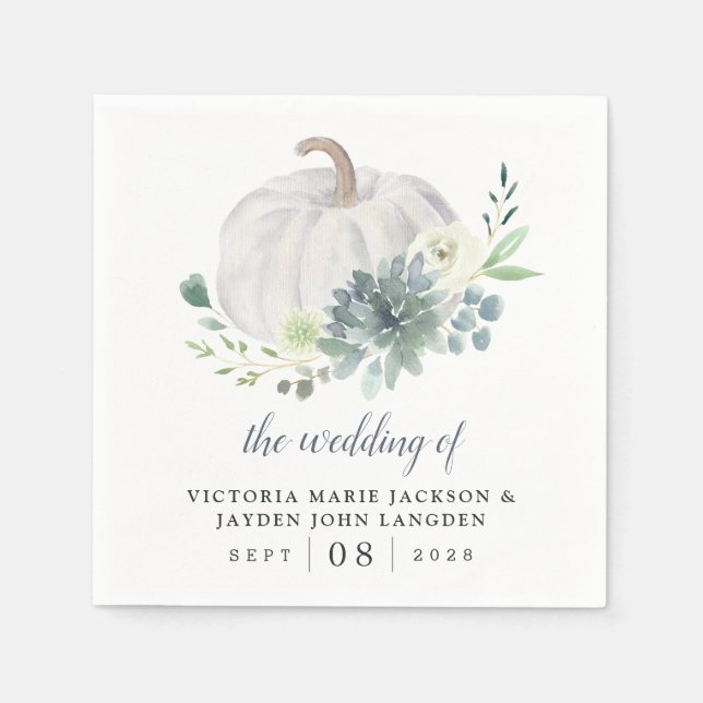 White Pumpkin Elegant Succulent Fall Chic Wedding Serviette (Vorderseite)