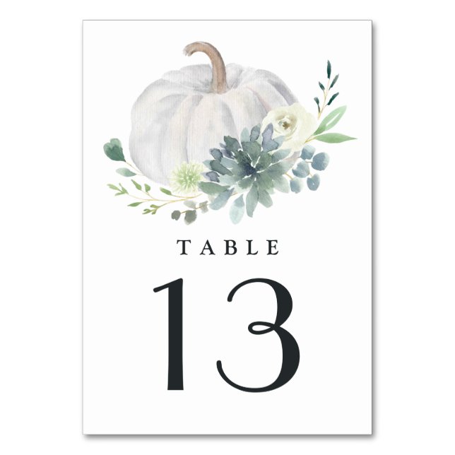 White Pumpkin Elegant Succulent Fall Chic Wedding Tischnummer (Vorderseite)