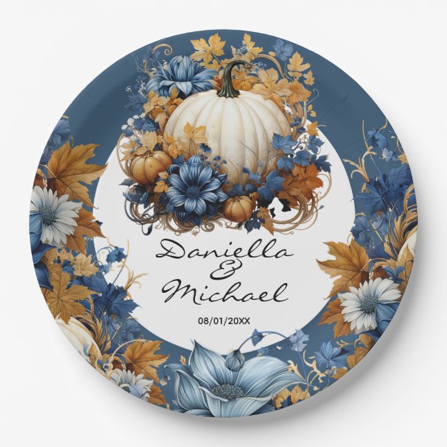 White Pumpkin Elegante Fall Garden Pappteller (Vorderseite)