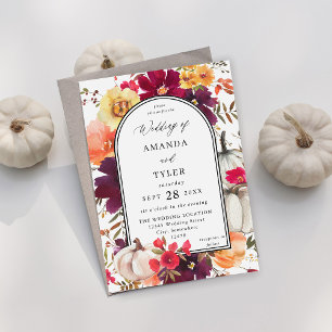 White Pumpkin Fall Floral Wedding Einladung