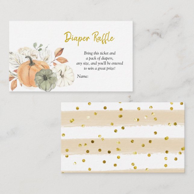 White Pumpkin Floral Diaper Raffekarte Begleitkarte (Vorne/Hinten)