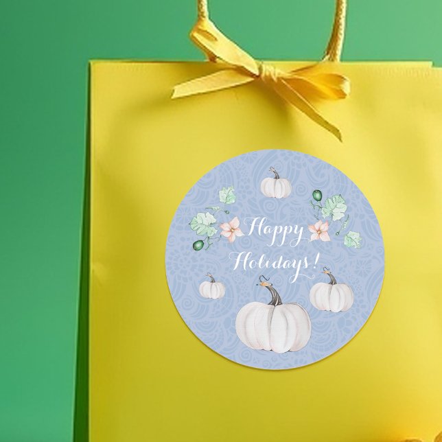 White Pumpkin Floral Wasserfarbe Kunst Runder Aufkleber (Von Creator hochgeladen)