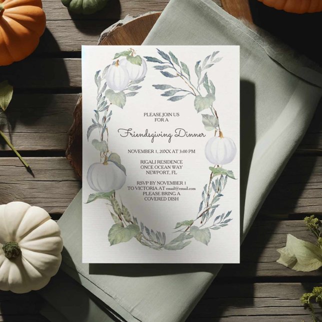 White Pumpkin Freundschaften Einladungen (White pumpkin Friendsgiving invitations)