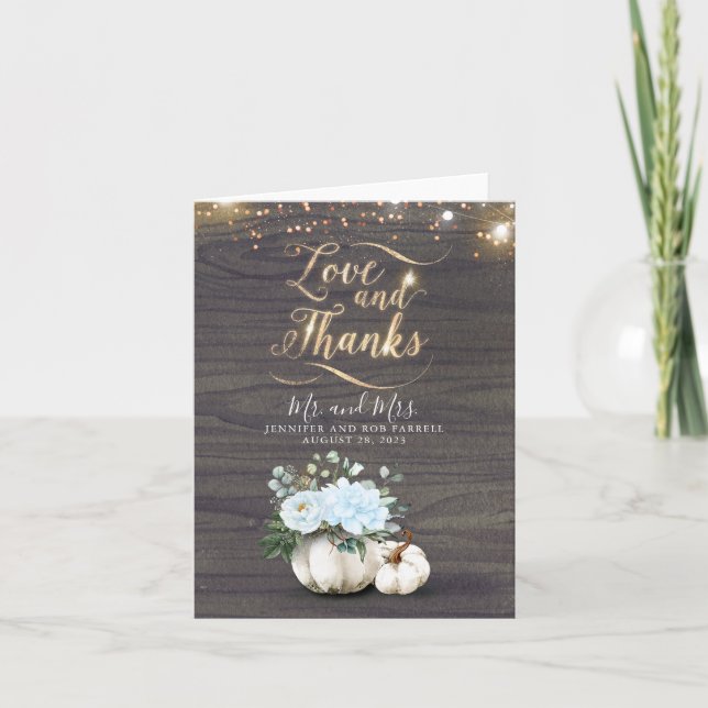 White Pumpkin Gold Typografy Wedding Vielen Dank Dankeskarte (Vorderseite)