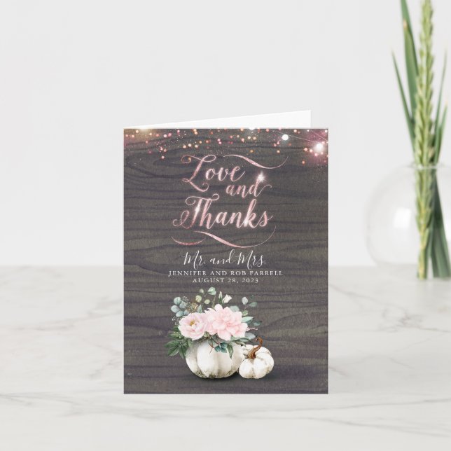 White Pumpkin Gold Typografy Wedding Vielen Dank Dankeskarte (Vorderseite)