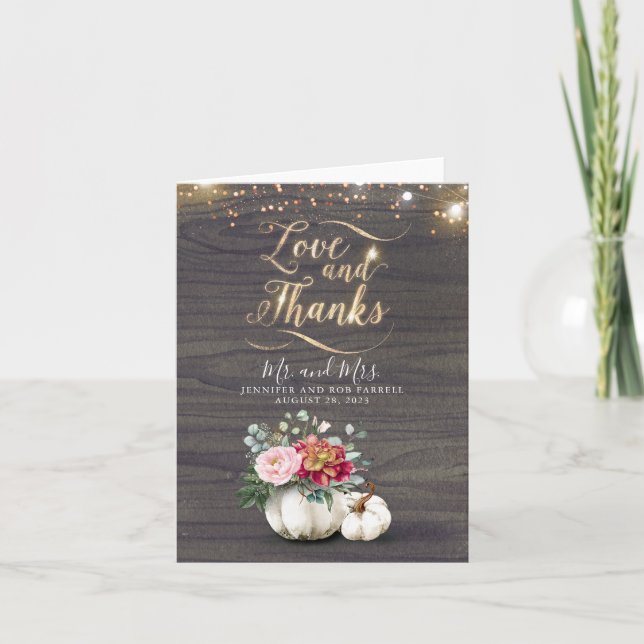 White Pumpkin Gold Typografy Wedding Vielen Dank Dankeskarte (Vorderseite)