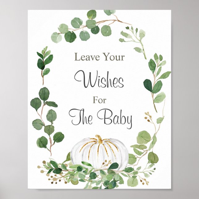 White Pumpkin Greenerenery Baby Shower Wünsche für Poster (Vorne)