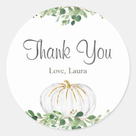 White Pumpkin Greenery Bloral Baby Shower Runder Aufkleber