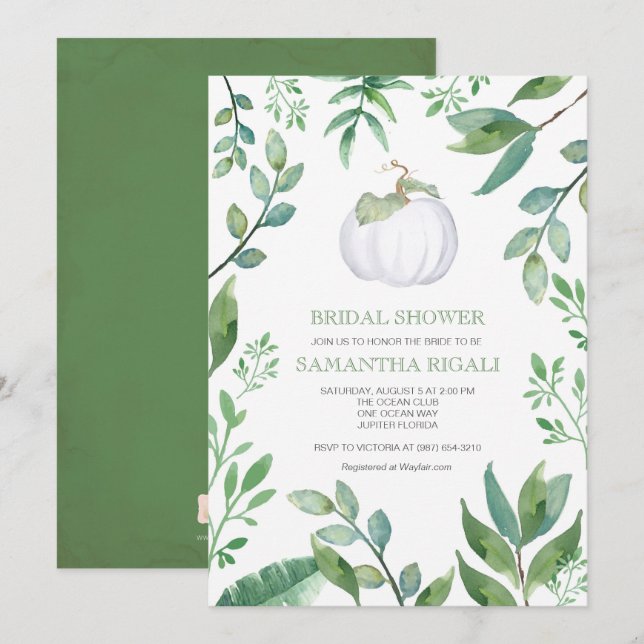 White Pumpkin Greenery Bridal Dusche Einladung (Vorne/Hinten)