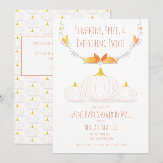 White Pumpkin Herbst Zwindusche Babydusche per Mai Einladung (Vorne/Hinten)