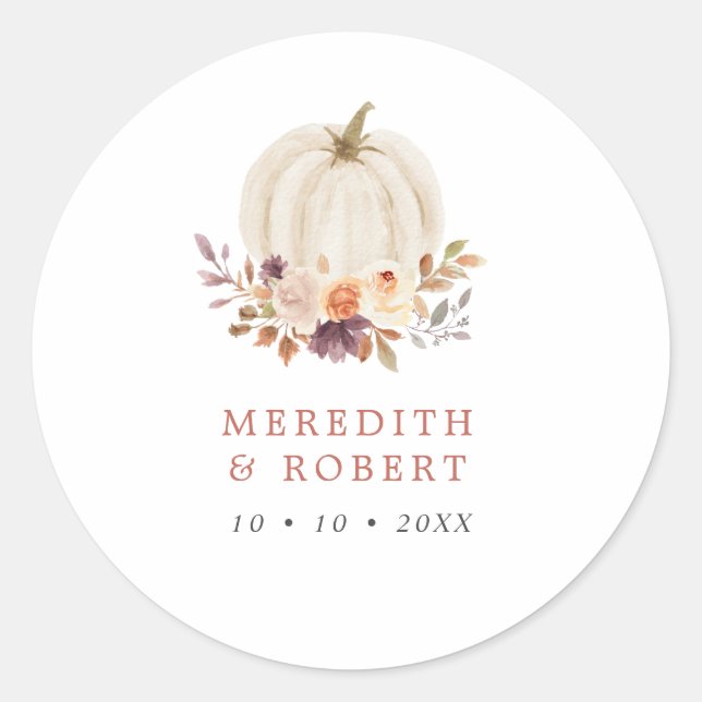White Pumpkin Lila & Terracotta Hochzeit Runder Aufkleber (Vorderseite)