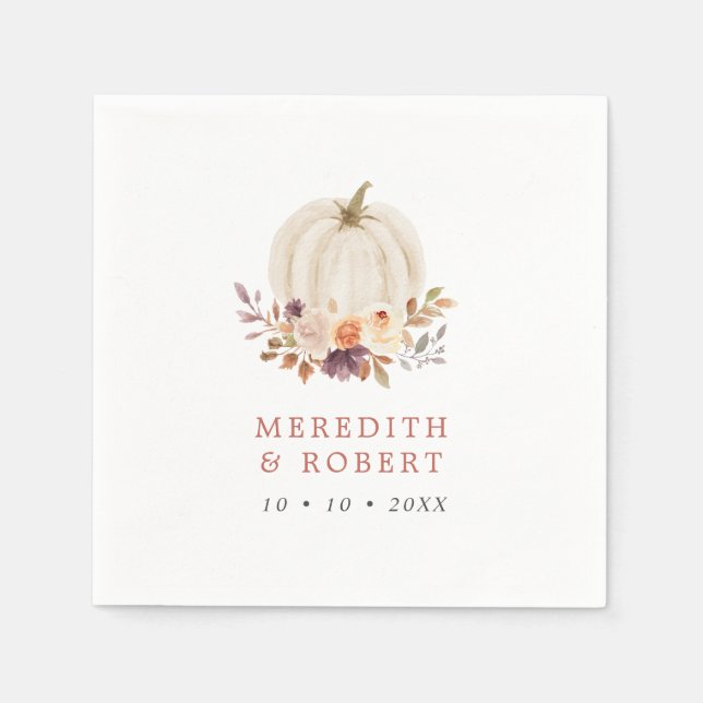 White Pumpkin Lila & Terracotta Hochzeit Serviette (Vorderseite)