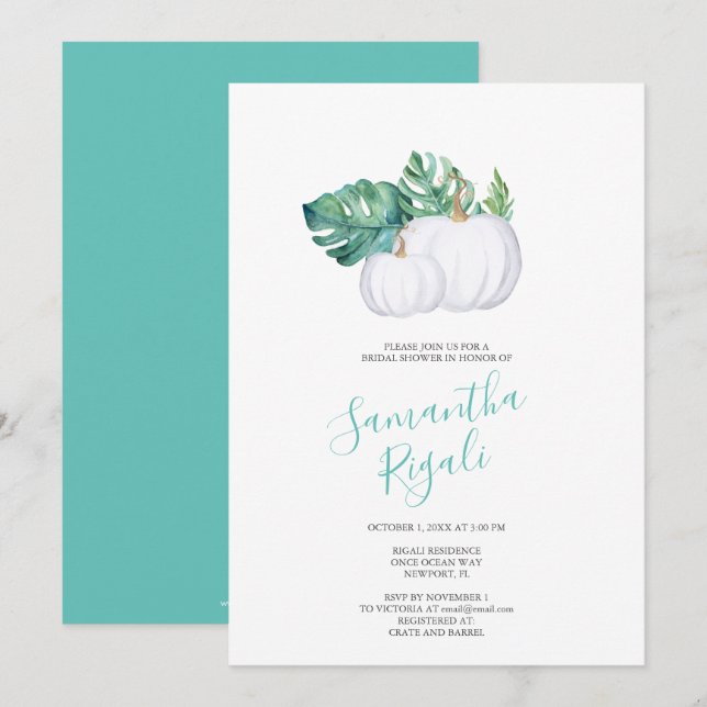 WHITE PUMPKIN Monstera Probe Dinner Einladung (Vorne/Hinten)