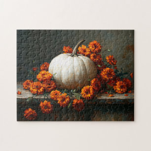 White Pumpkin Orange Marigolds