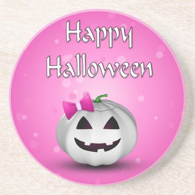 White Pumpkin Pink Girl Halloween Getränkeuntersetzer (Vorne)