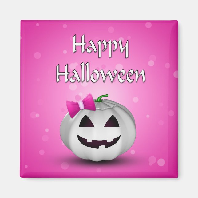 White Pumpkin Pink Girl Halloween Magnet (Vorne)